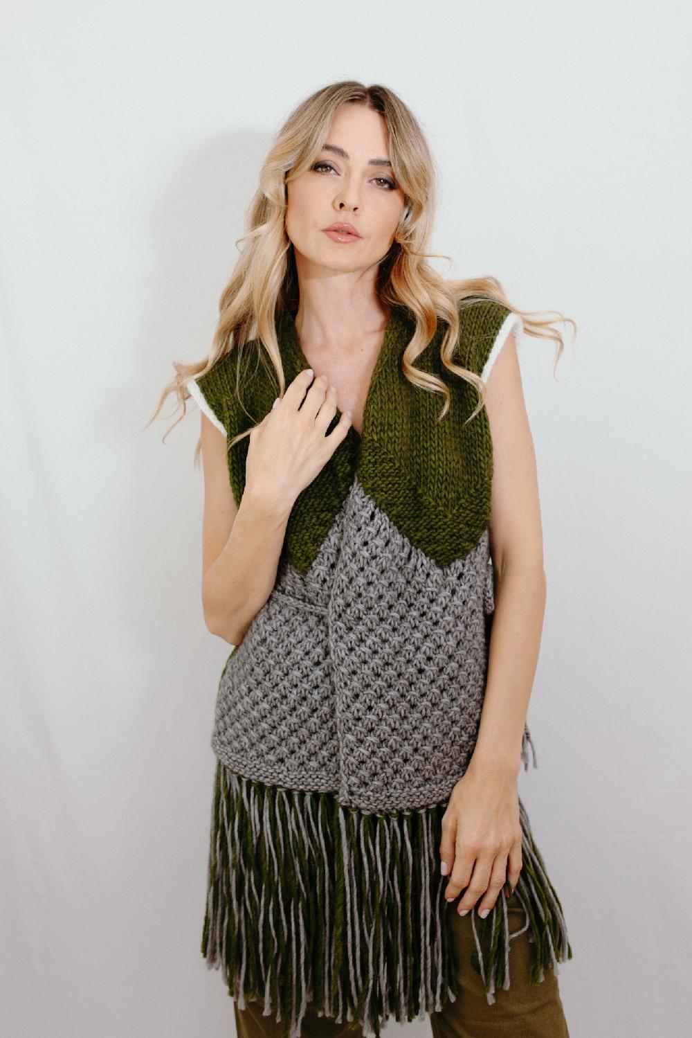 Tricot à Porter Gilet aperto con frange