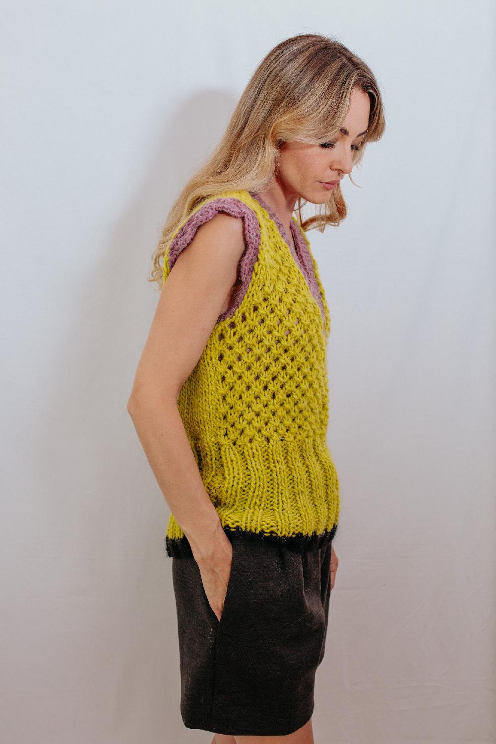 Tricot à Porter Gilet Con Bordo A Coste Alte