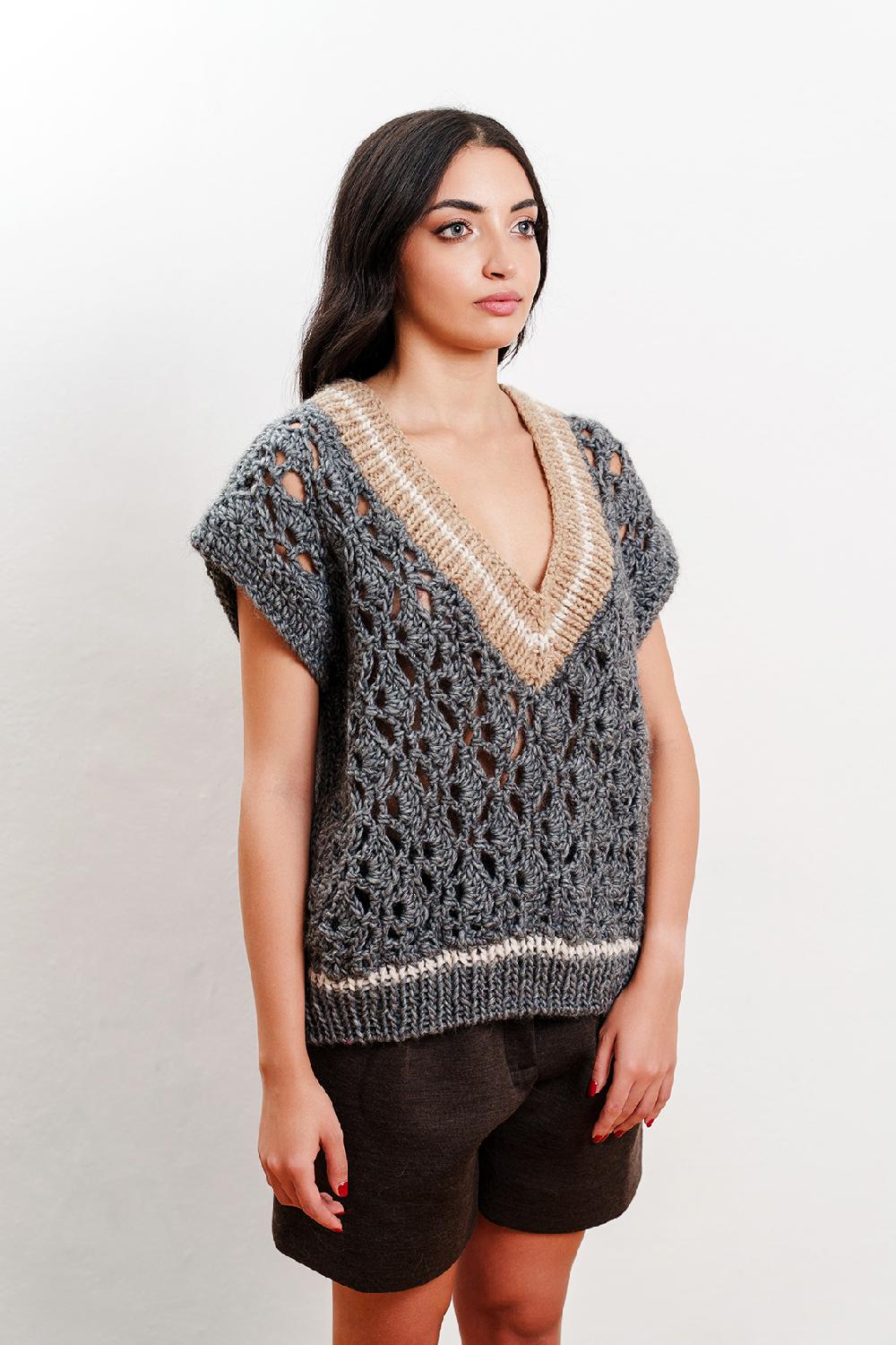 Tricot à Porter Gilet Over Traforato Orli A Coste