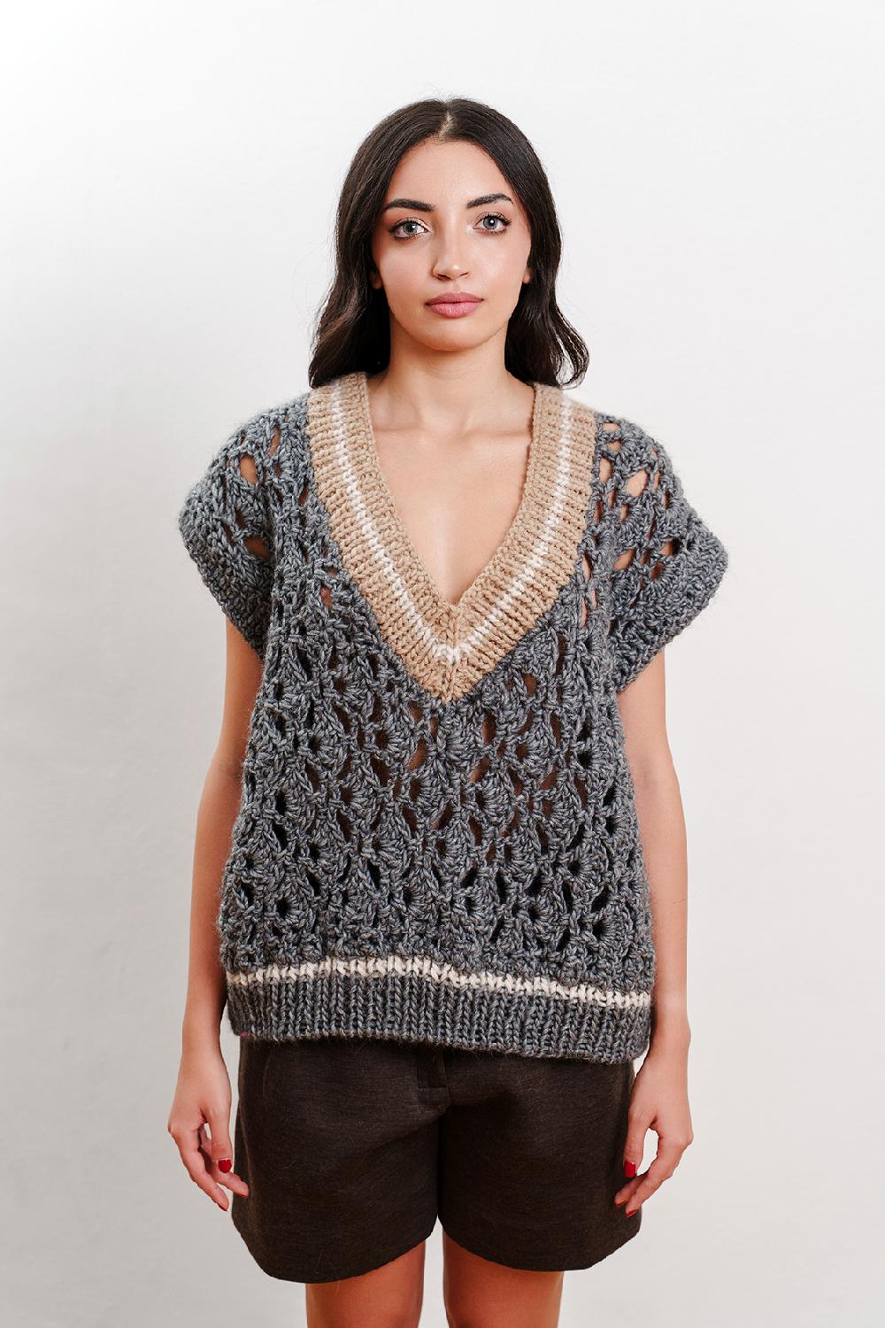 Tricot à Porter Gilet over traforato orli a coste