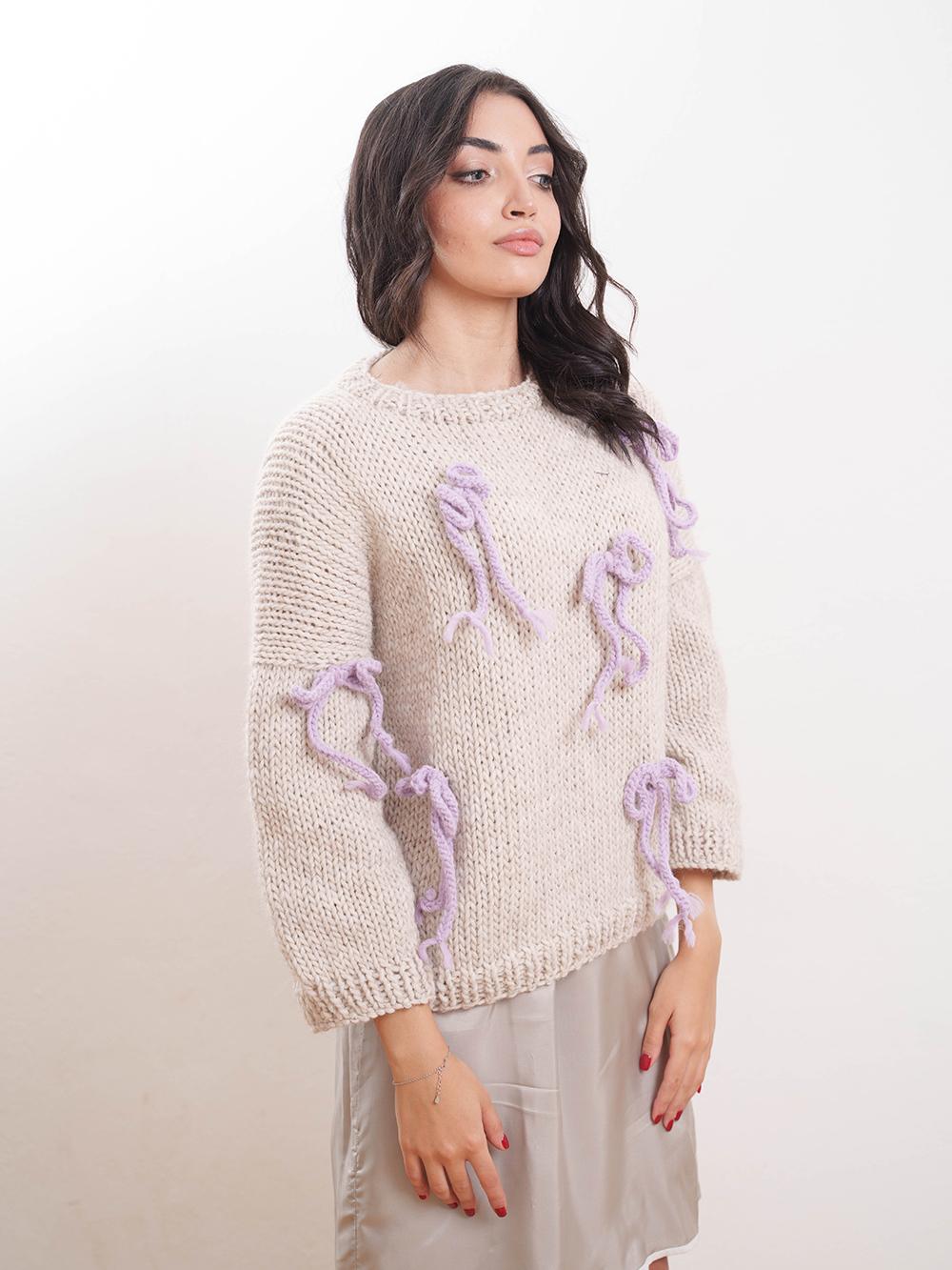 Tricot à Porter Maglia Giro Fiocchi Applicati