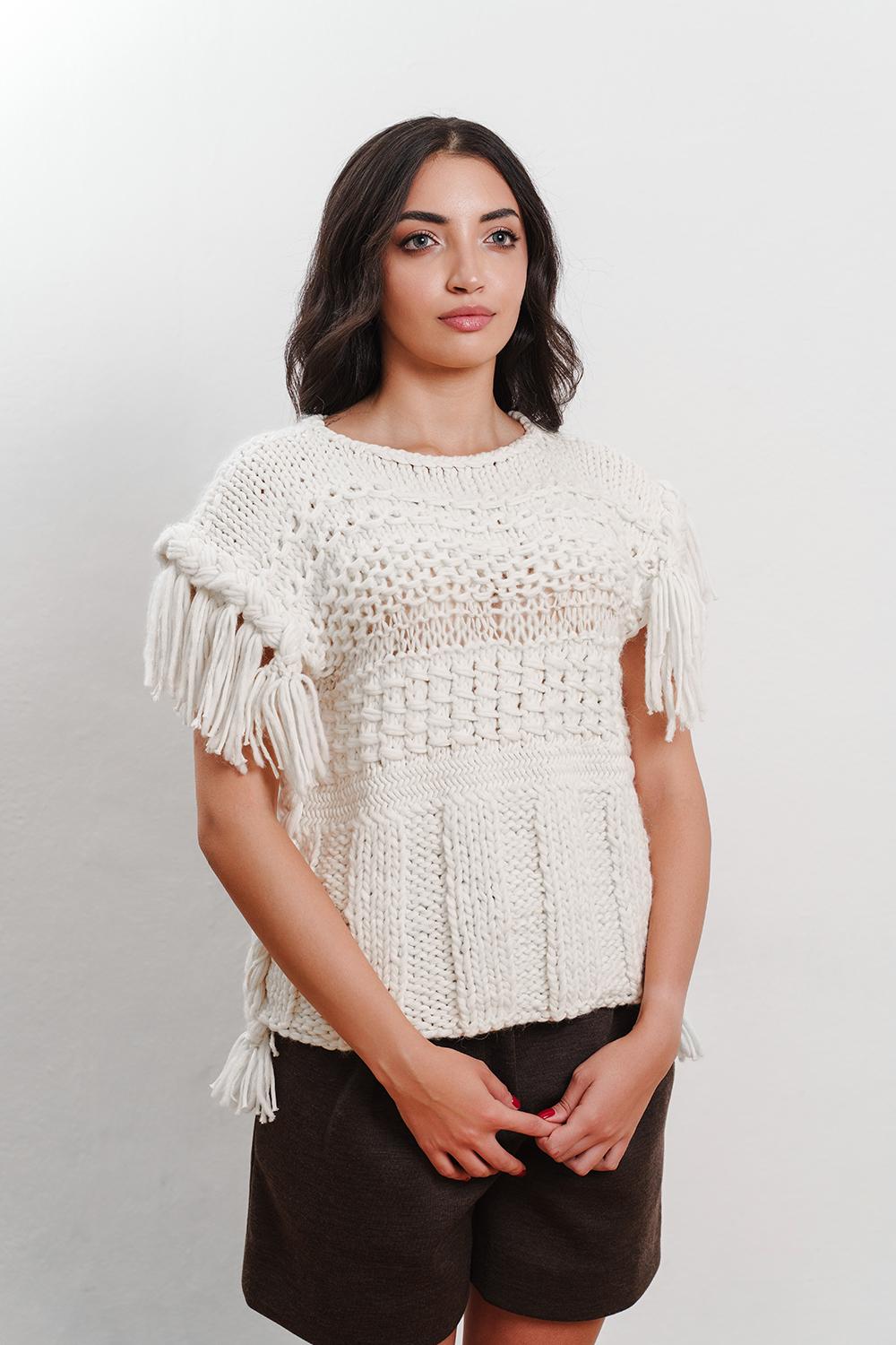 Tricot à Porter Maglia S/m Con Frange E Trecce