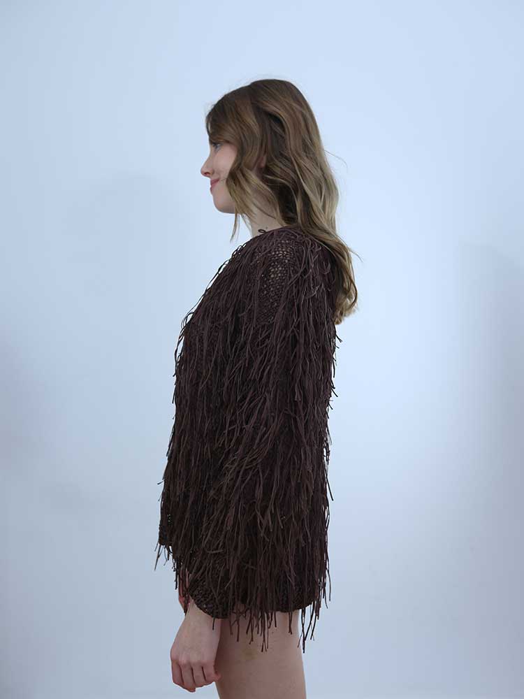 Tricot à Porter MAGLIA SCOLLO GIRO FRANGE ALL OVER