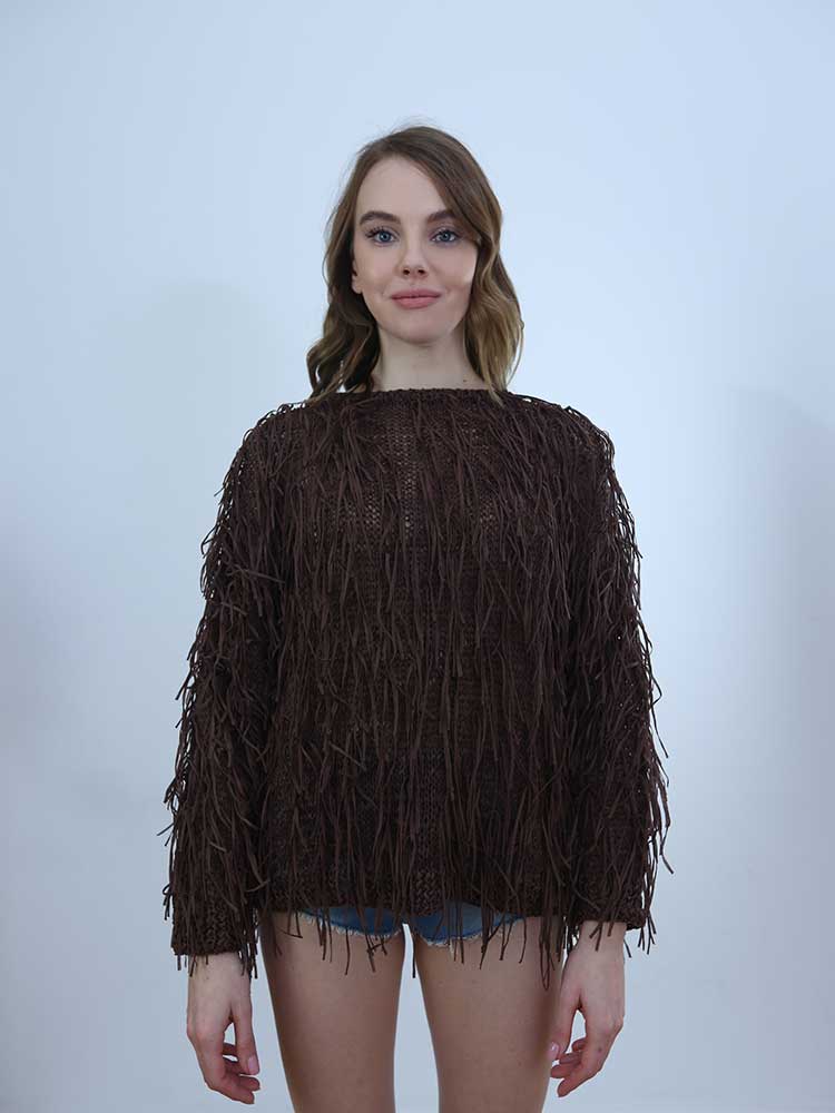 Tricot à Porter MAGLIA SCOLLO GIRO FRANGE ALL OVER