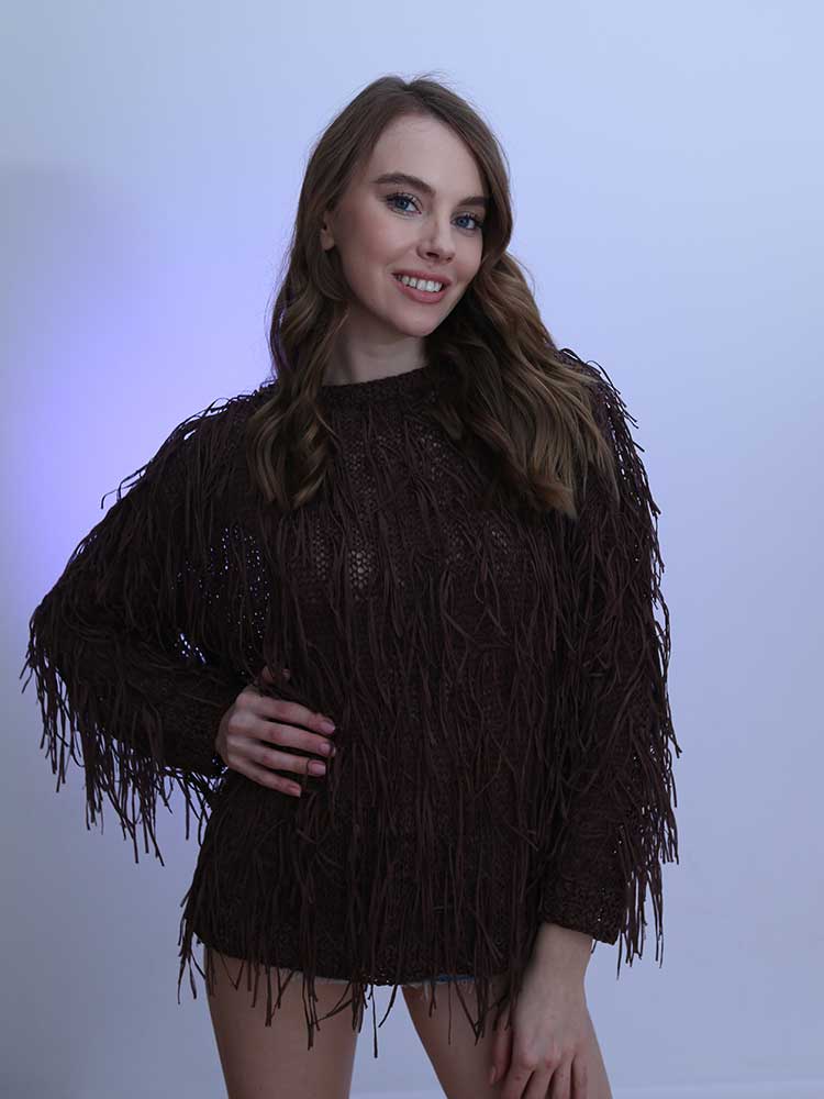 Tricot à Porter MAGLIA SCOLLO GIRO FRANGE ALL OVER