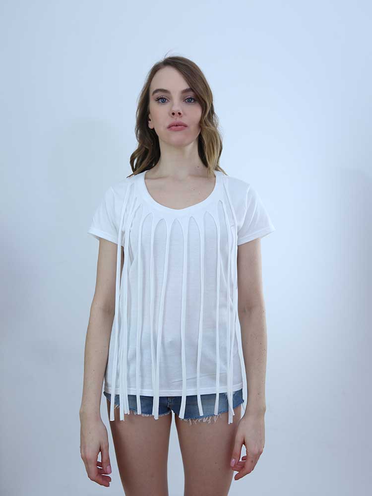 Tricot à Porter T-SHIRT CON FRANGE IN JERSEY