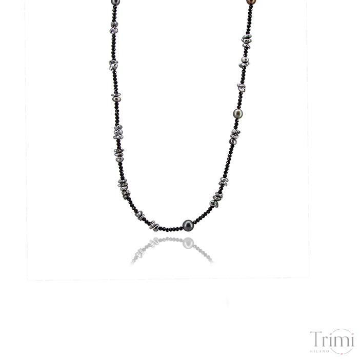 Trimi Gioielli Collana con perle di tahiti e spinello e keshi