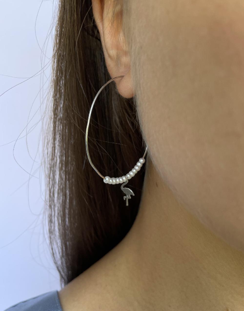 Trimi Gioielli Orecchini Artigianali A Cerchio Con Fenicottero E Perle Di Acqua Dolce – Smile