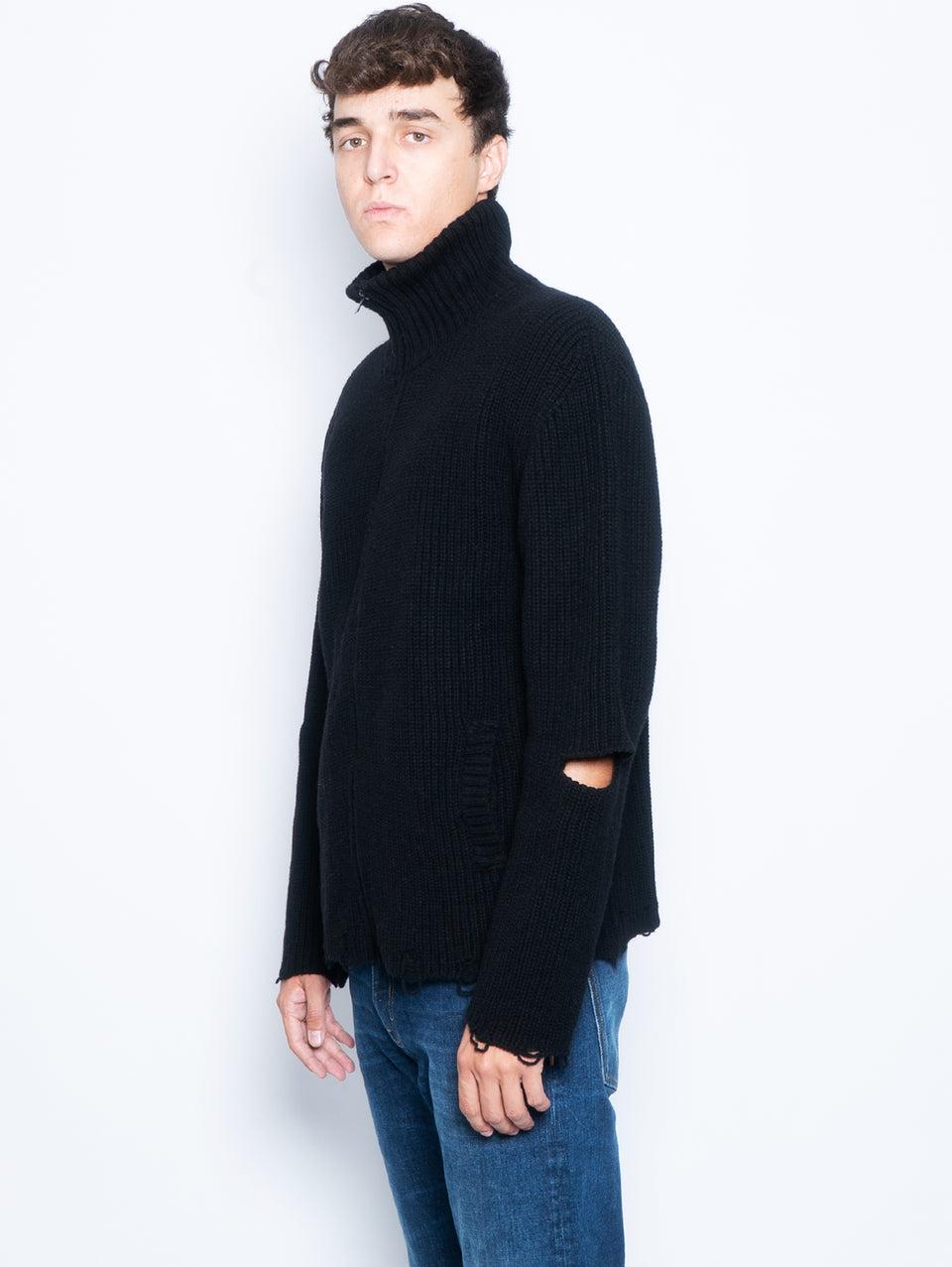 A PAPER KID Cardigan Full Zip Destroyed Nero