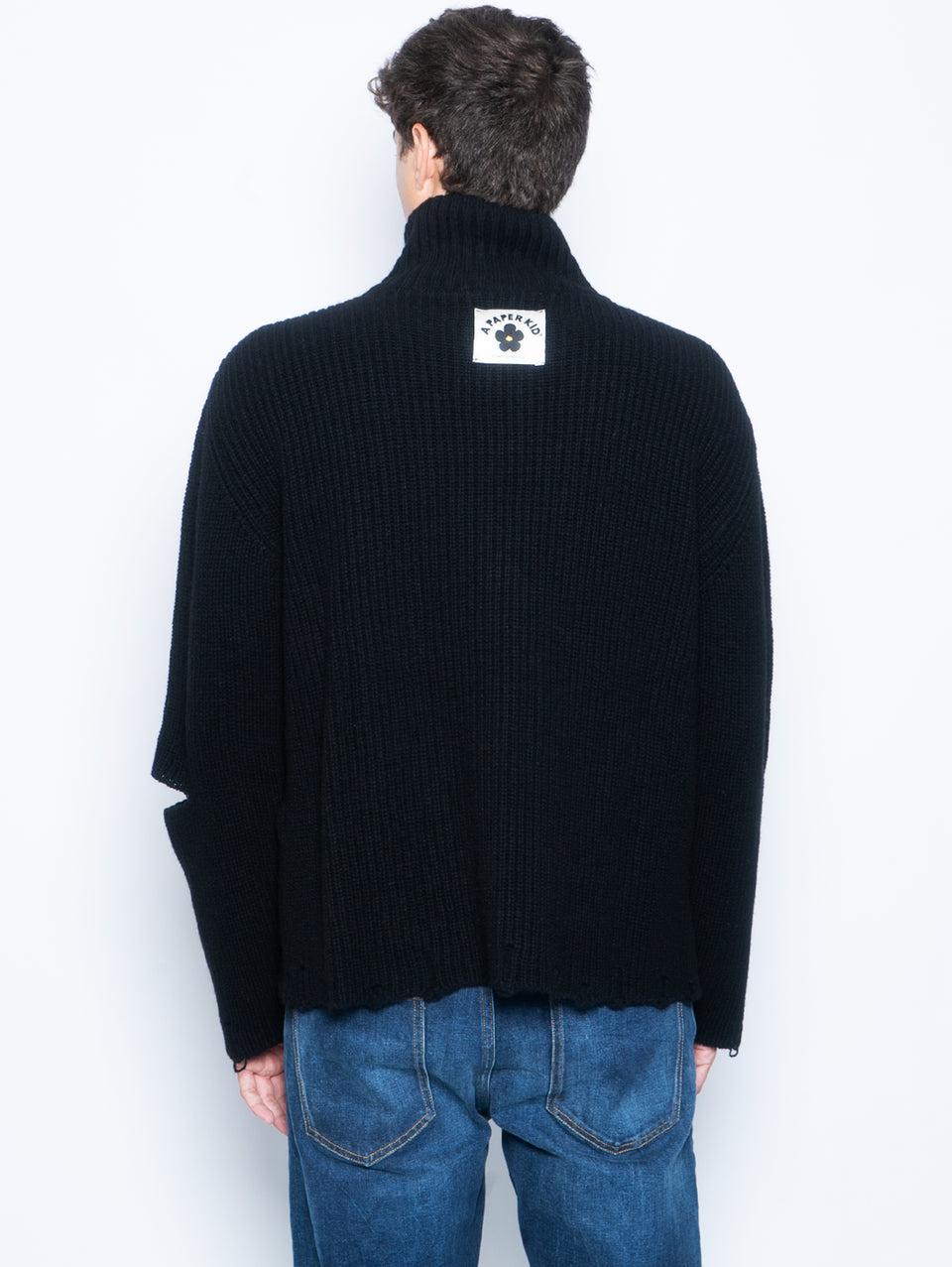 A PAPER KID Cardigan Full Zip Destroyed Nero