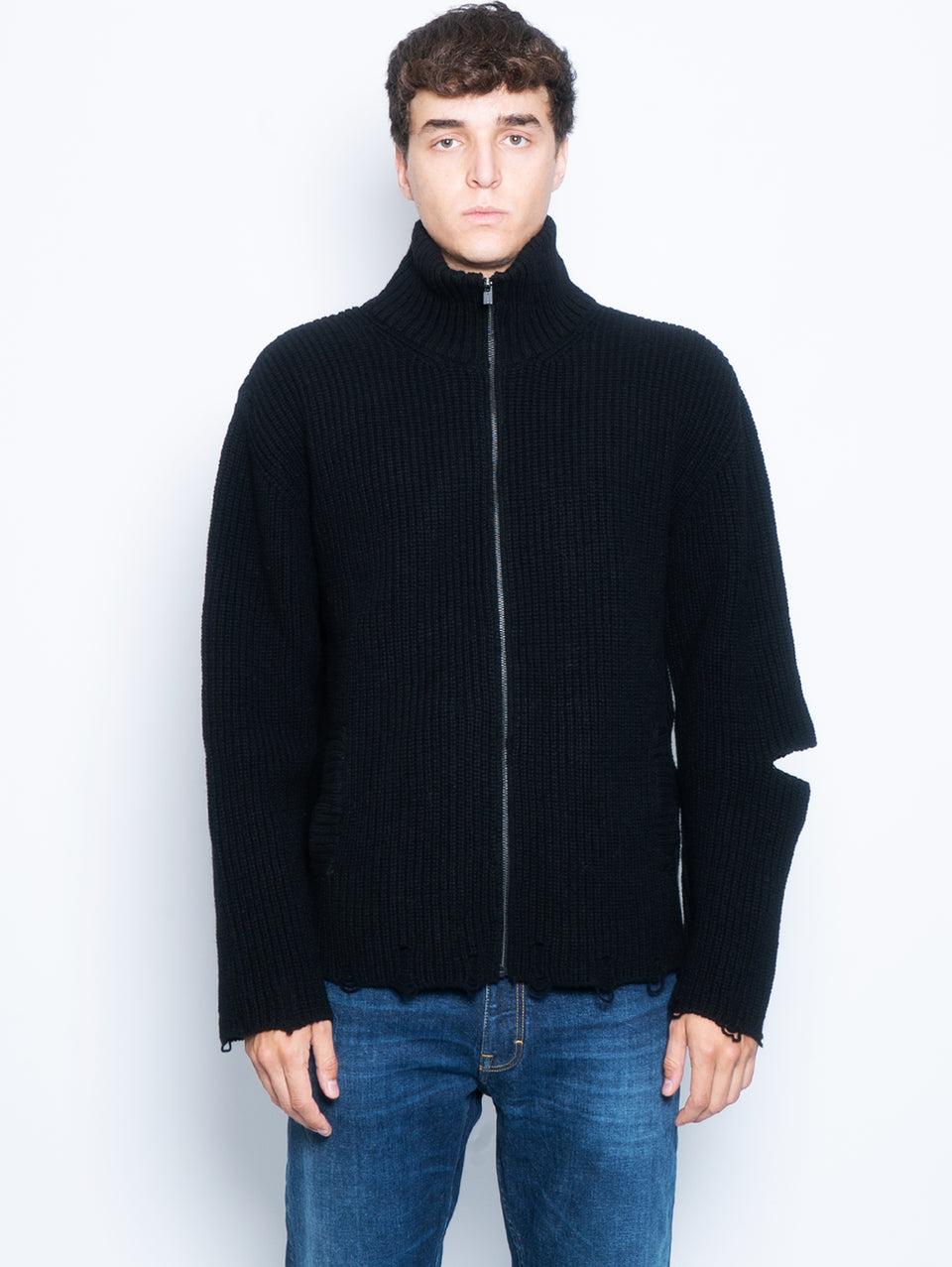 A PAPER KID Cardigan Full Zip Destroyed Nero