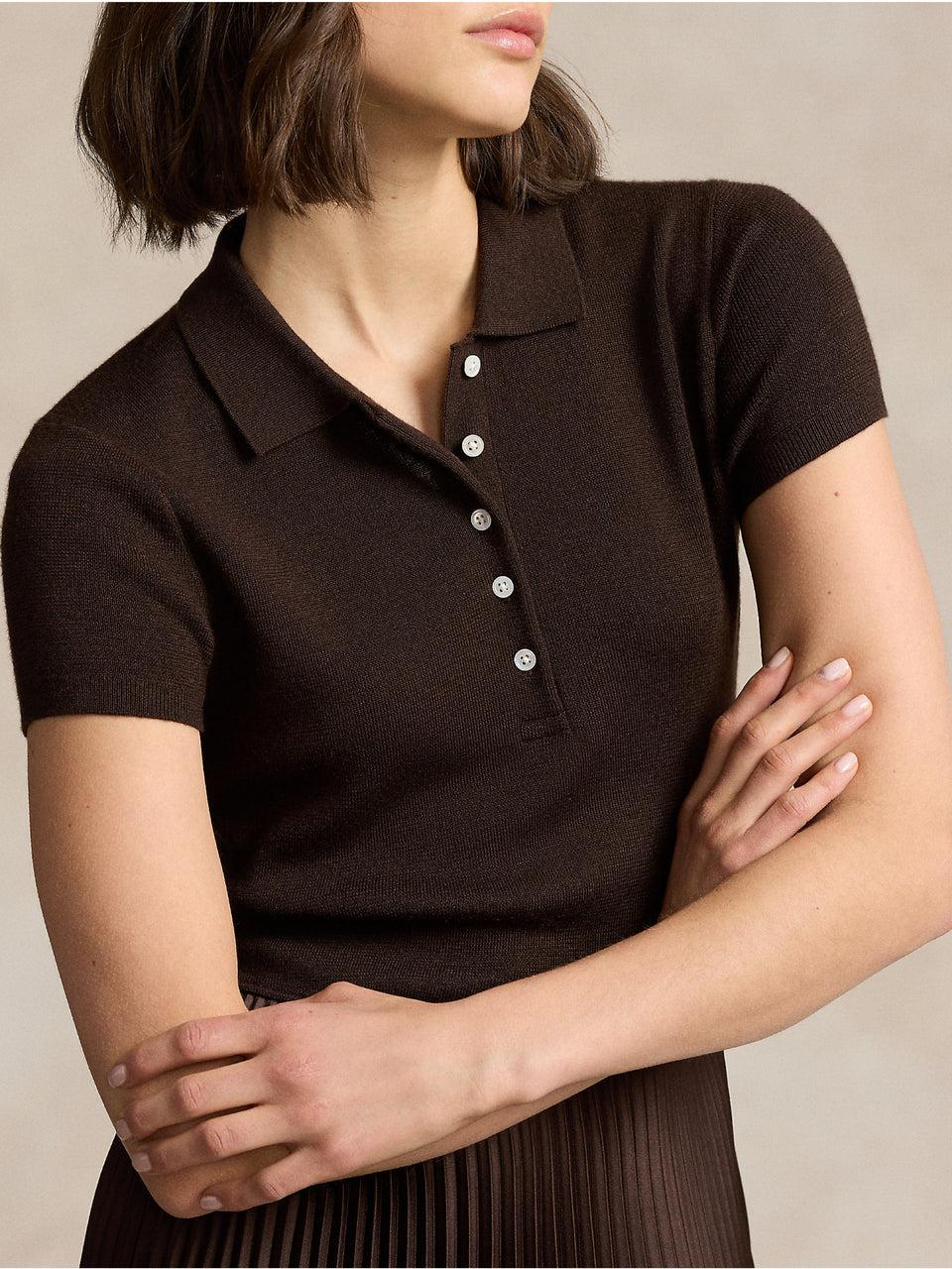 RALPH LAUREN Abito In Maglia Con Gonna Plissé Marrone