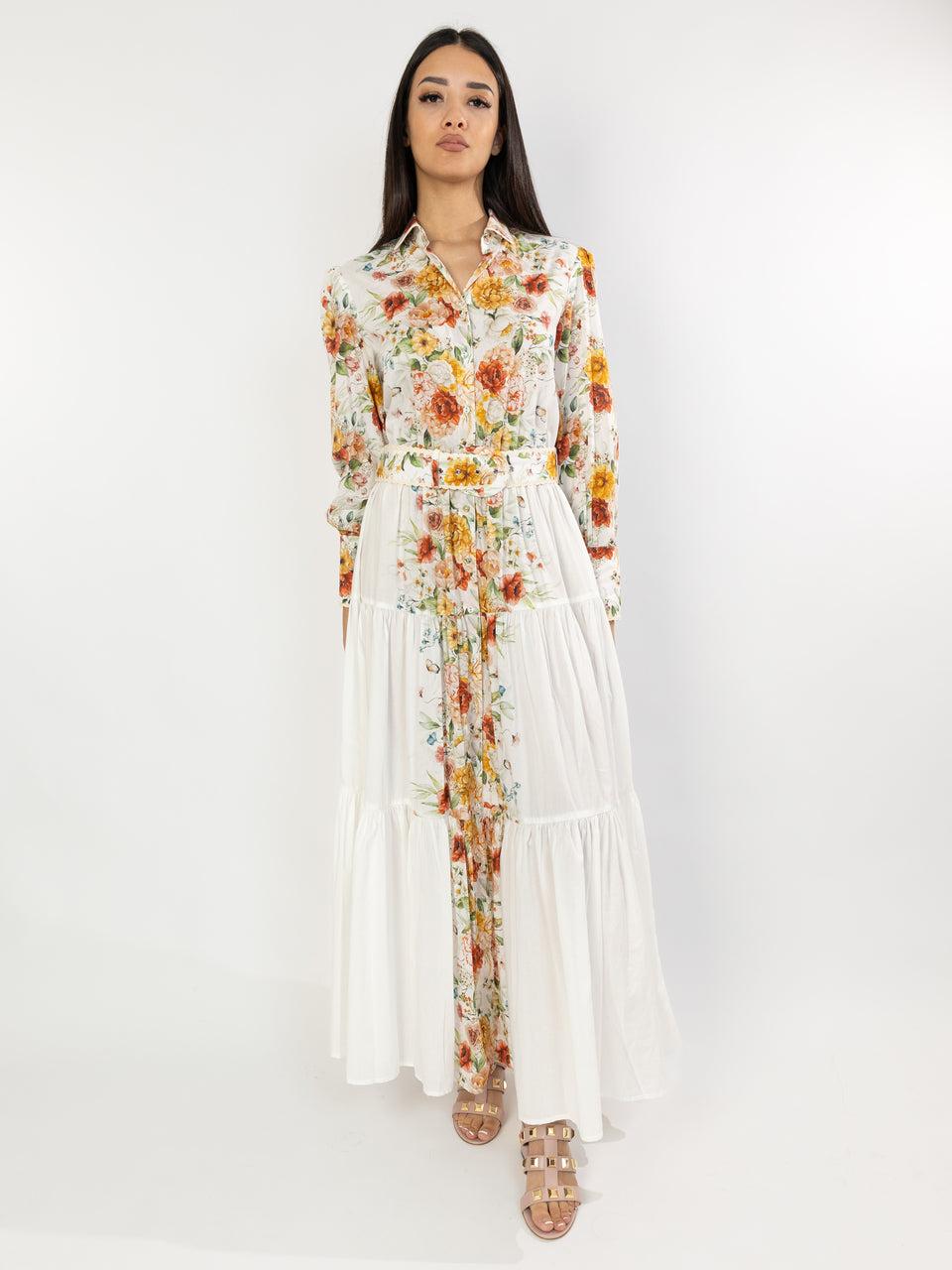 MC2 SAINT BARTH Abito Lungo Chemisier Floreale Bianco