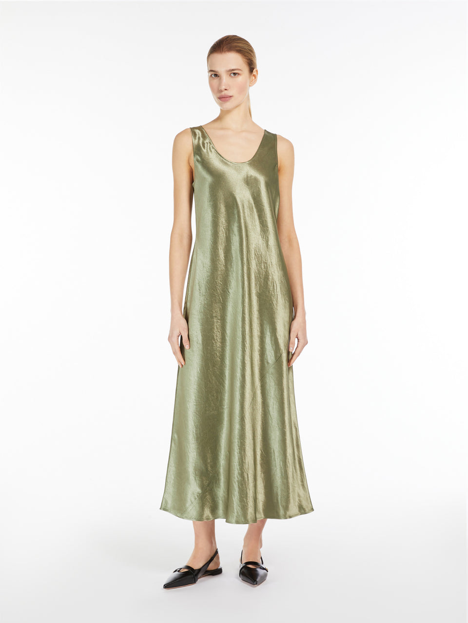 MAX MARA LEISURE Abito Lungo In Raso Lucido Tortora