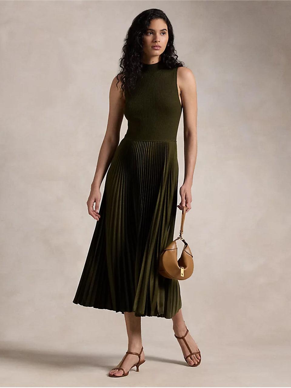 RALPH LAUREN Abito Senza Maniche Da Cocktail Verde Loden