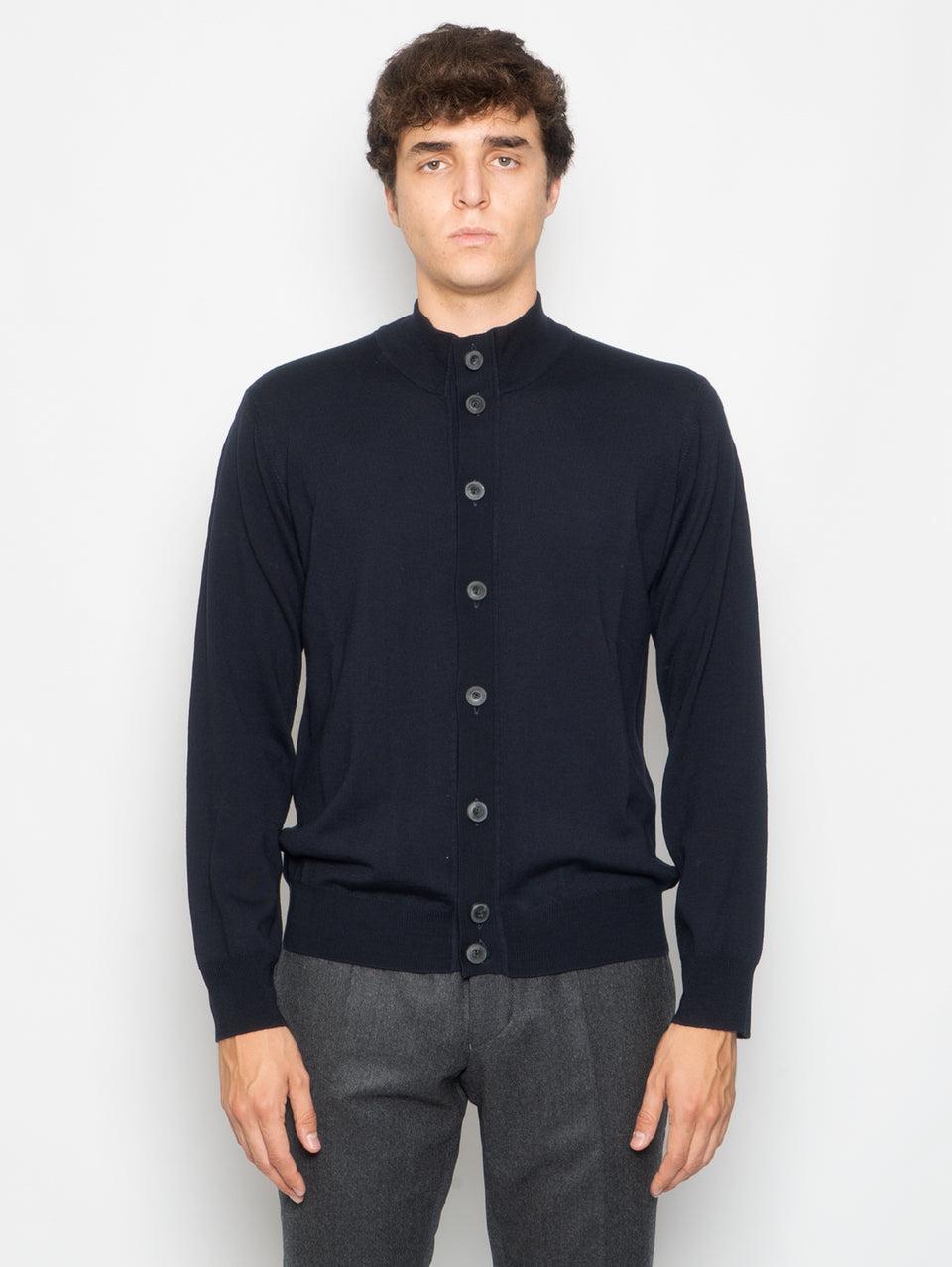 ALPHA STUDIO Cardigan con Bottoni in Merinos Blu