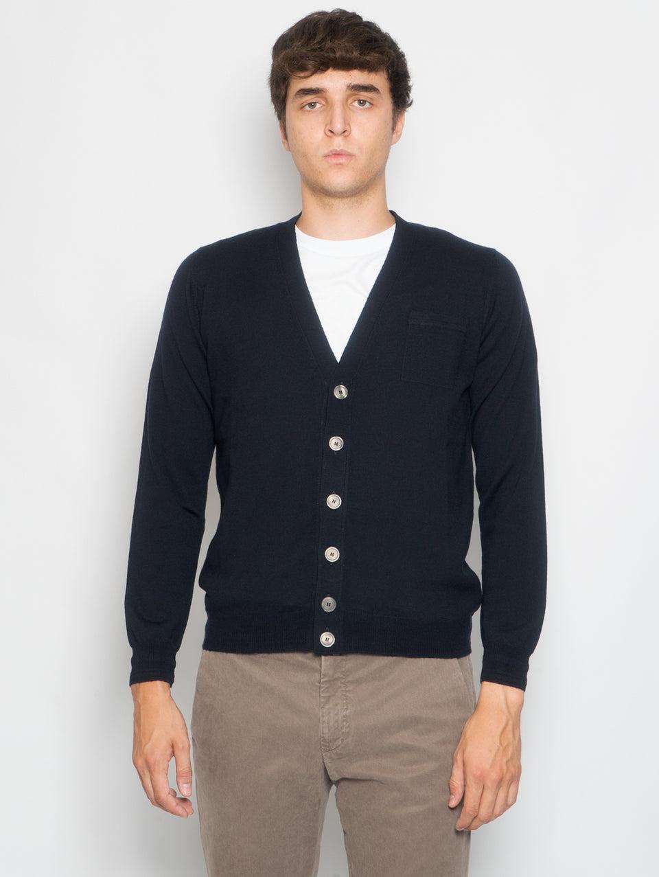 ALPHA STUDIO Cardigan con Taschino in Merinos Blu