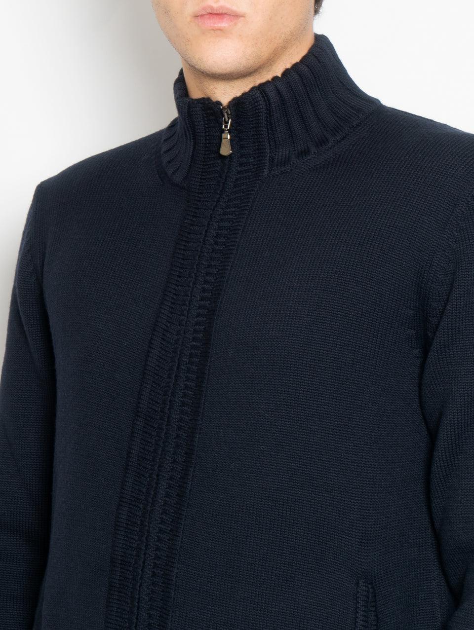 ALPHA STUDIO Cardigan In Maglia Full Zip Blu