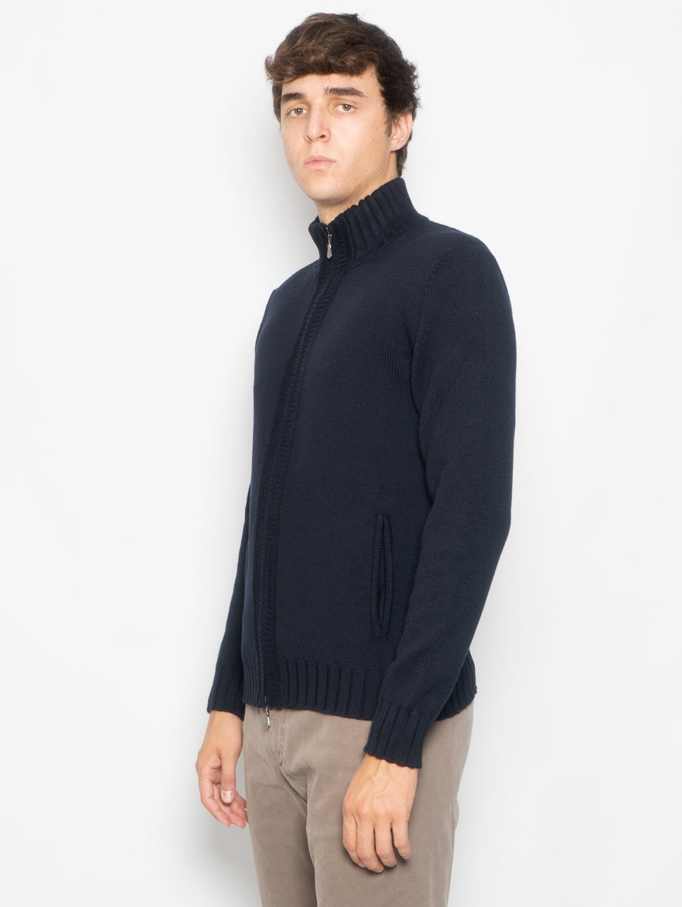 ALPHA STUDIO Cardigan In Maglia Full Zip Blu
