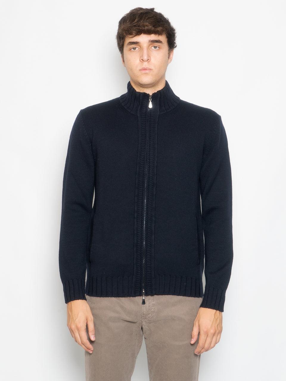 ALPHA STUDIO Cardigan in Maglia Full Zip Blu