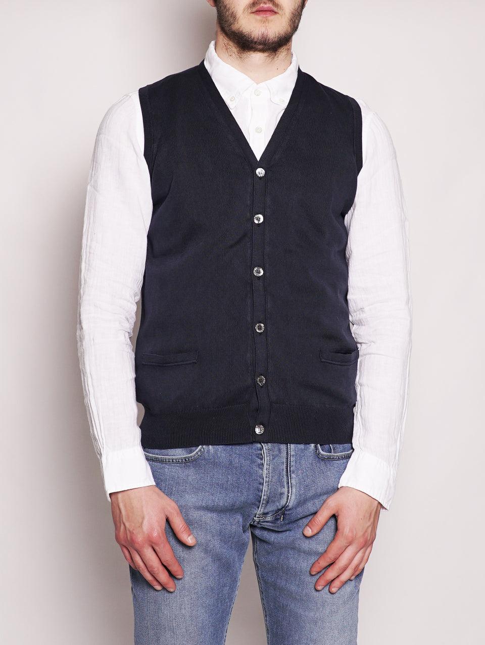 ALPHA STUDIO Gilet in Cotone Frosted Blu Navy
