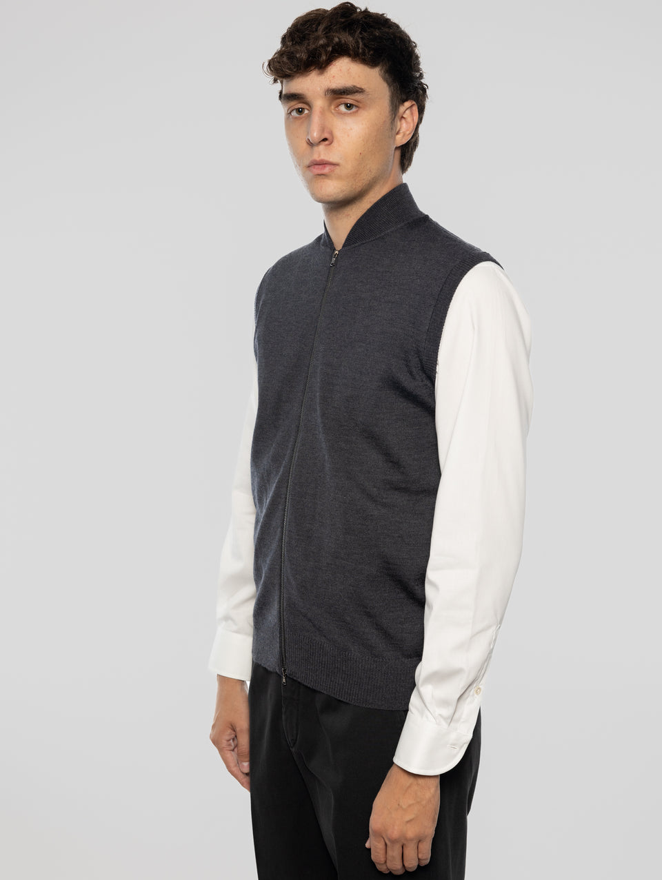 ALPHA STUDIO Gilet In Lana Taglio Bomber Antracite