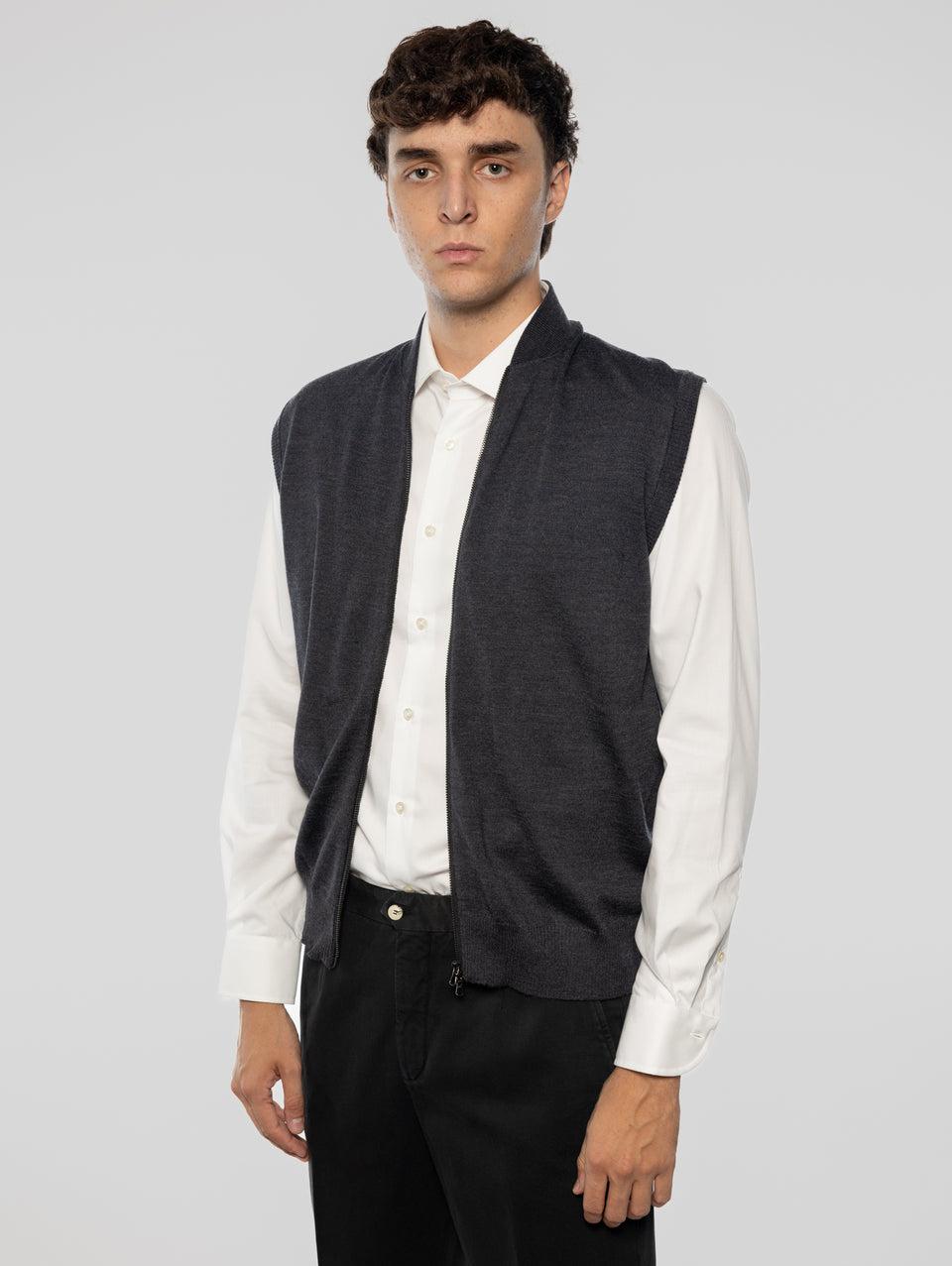 ALPHA STUDIO Gilet In Lana Taglio Bomber Antracite