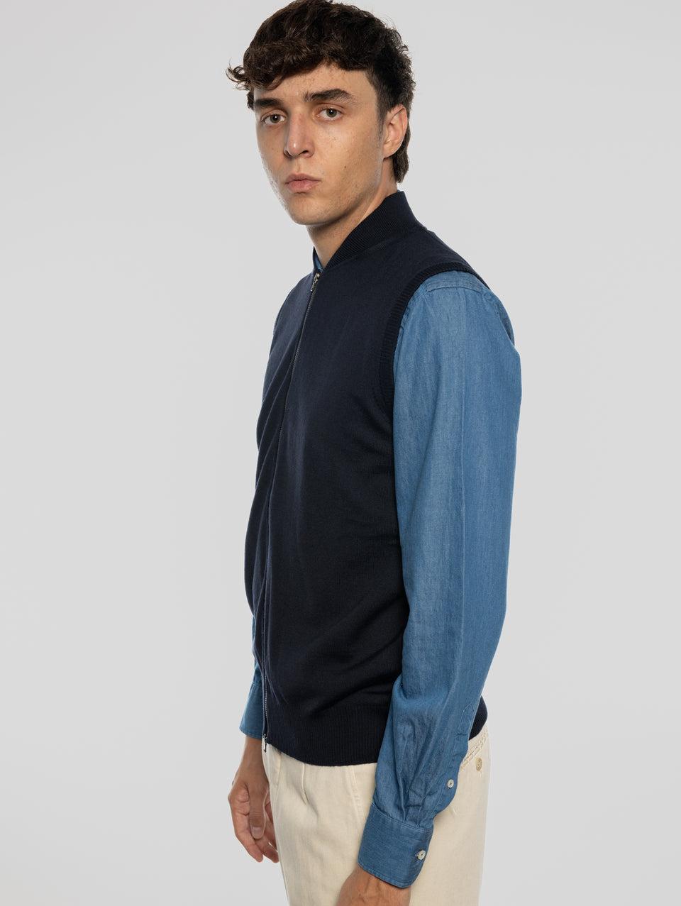 ALPHA STUDIO Gilet In Lana Taglio Bomber Blu