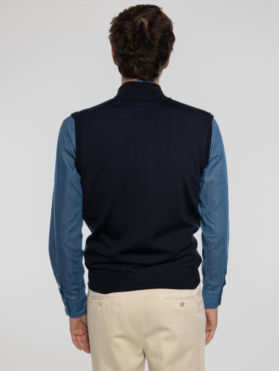 ALPHA STUDIO Gilet In Lana Taglio Bomber Blu