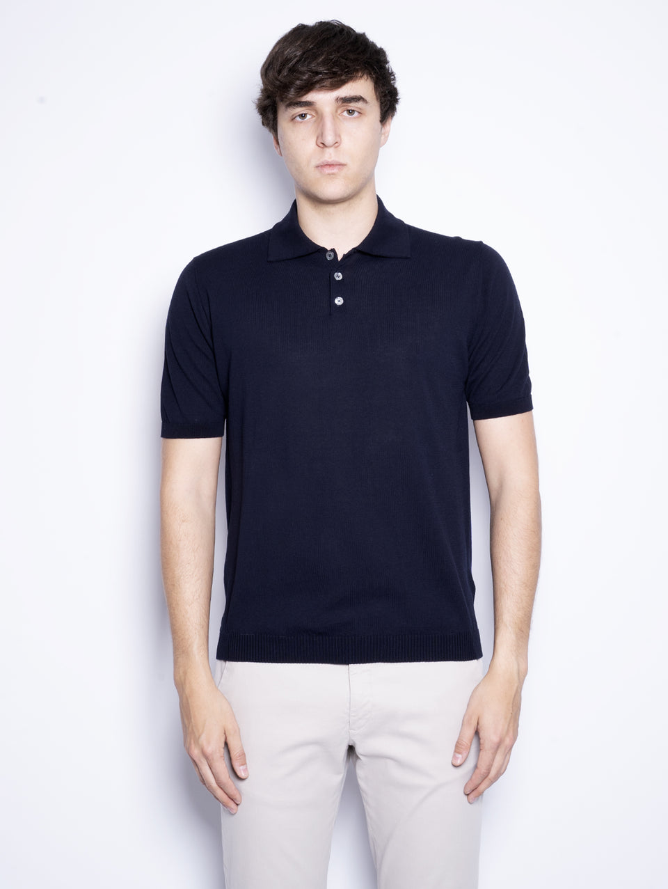 ALPHA STUDIO Polo con Tre Bottoni Blu Notte