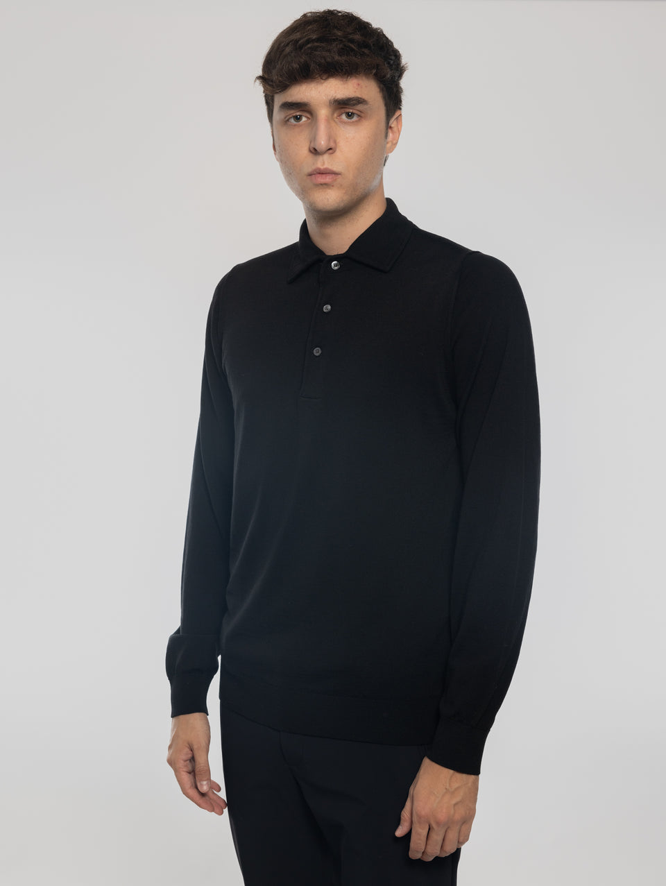 ALPHA STUDIO Polo In Lana Con Collo Costruito Nero