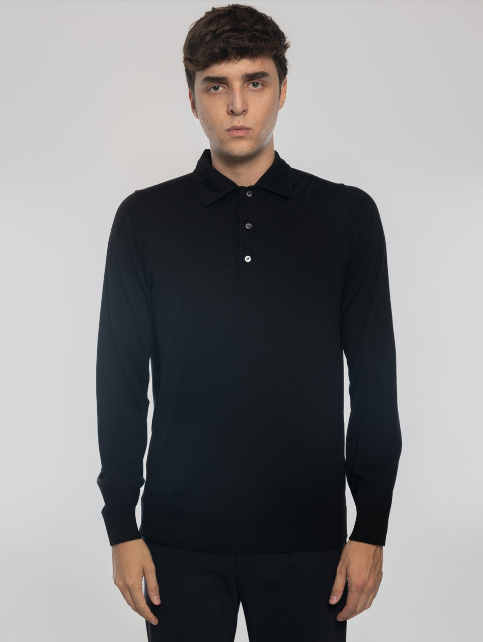 ALPHA STUDIO Polo in Lana con Collo Costruito Nero