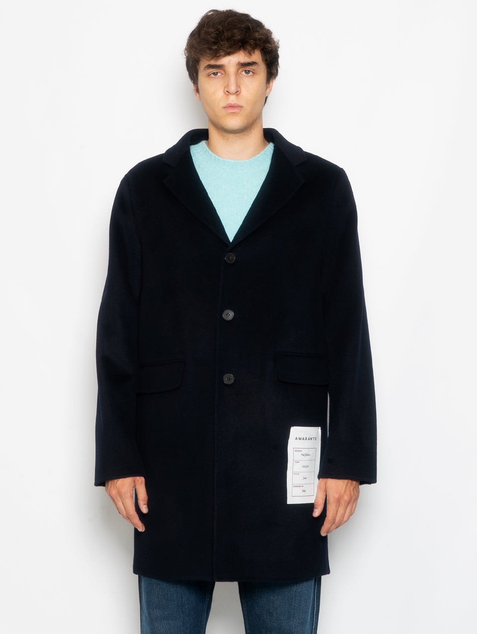 AMARANTO Cappotto Monopetto Tre Quarti Navy