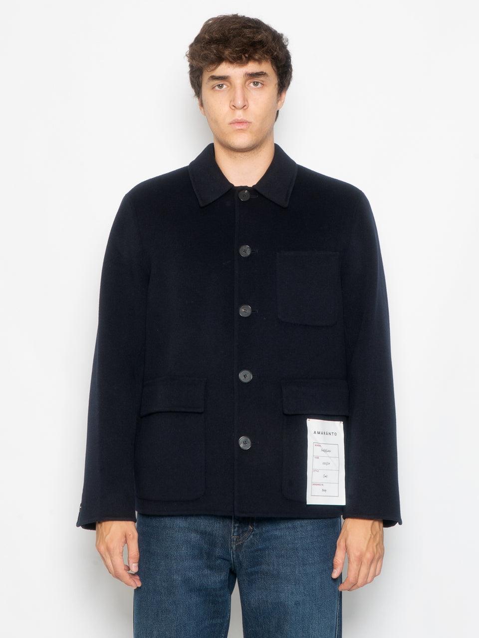 AMARANTO Giacca Worker in Cashmere e Lana Navy