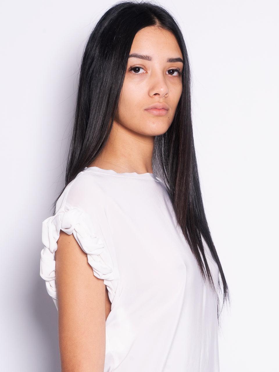 PINKO Blusa Girocollo Con Lavorazione Sulla Manica Bianco