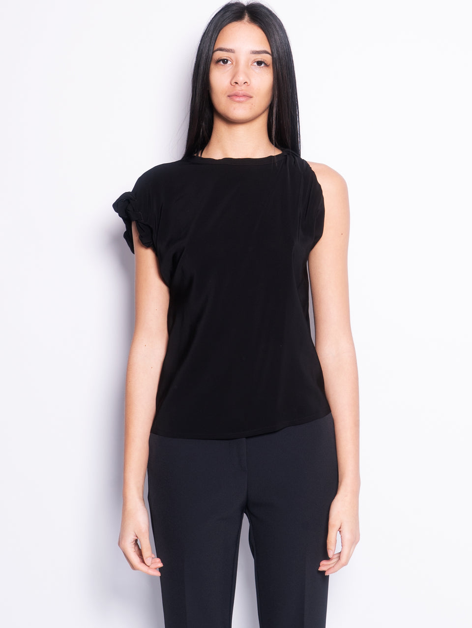 PINKO Blusa Girocollo con Lavorazione sulla Manica Nero