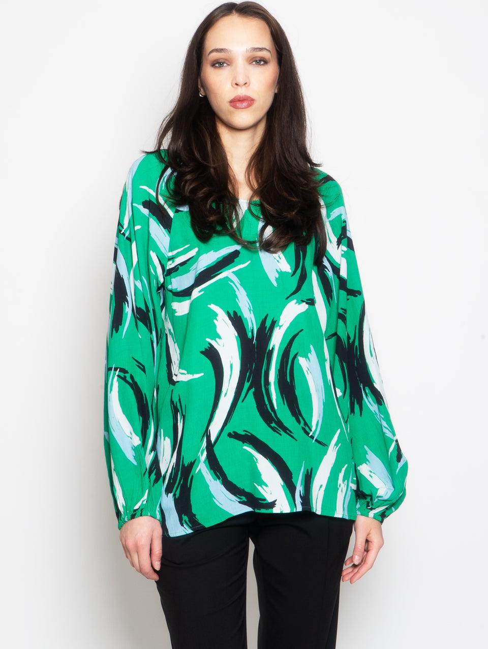 ESSENTIEL ANTWERP Blusa Stampata con Maniche a Palloncino Verde