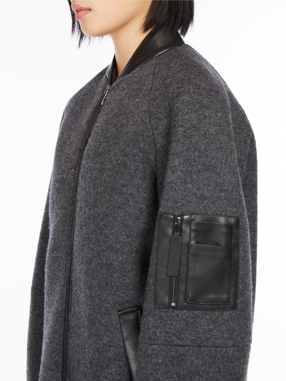 MAX MARA LEISURE Bomber In Lana Con Dettagli In Jersey Grigio