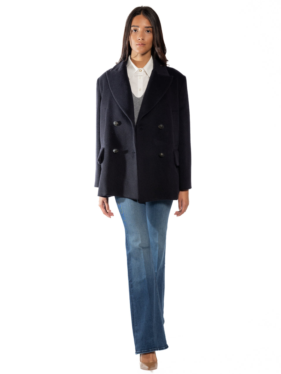 BRERAS MILANO Caban In Beaver Di Lana E Alpaca Blu