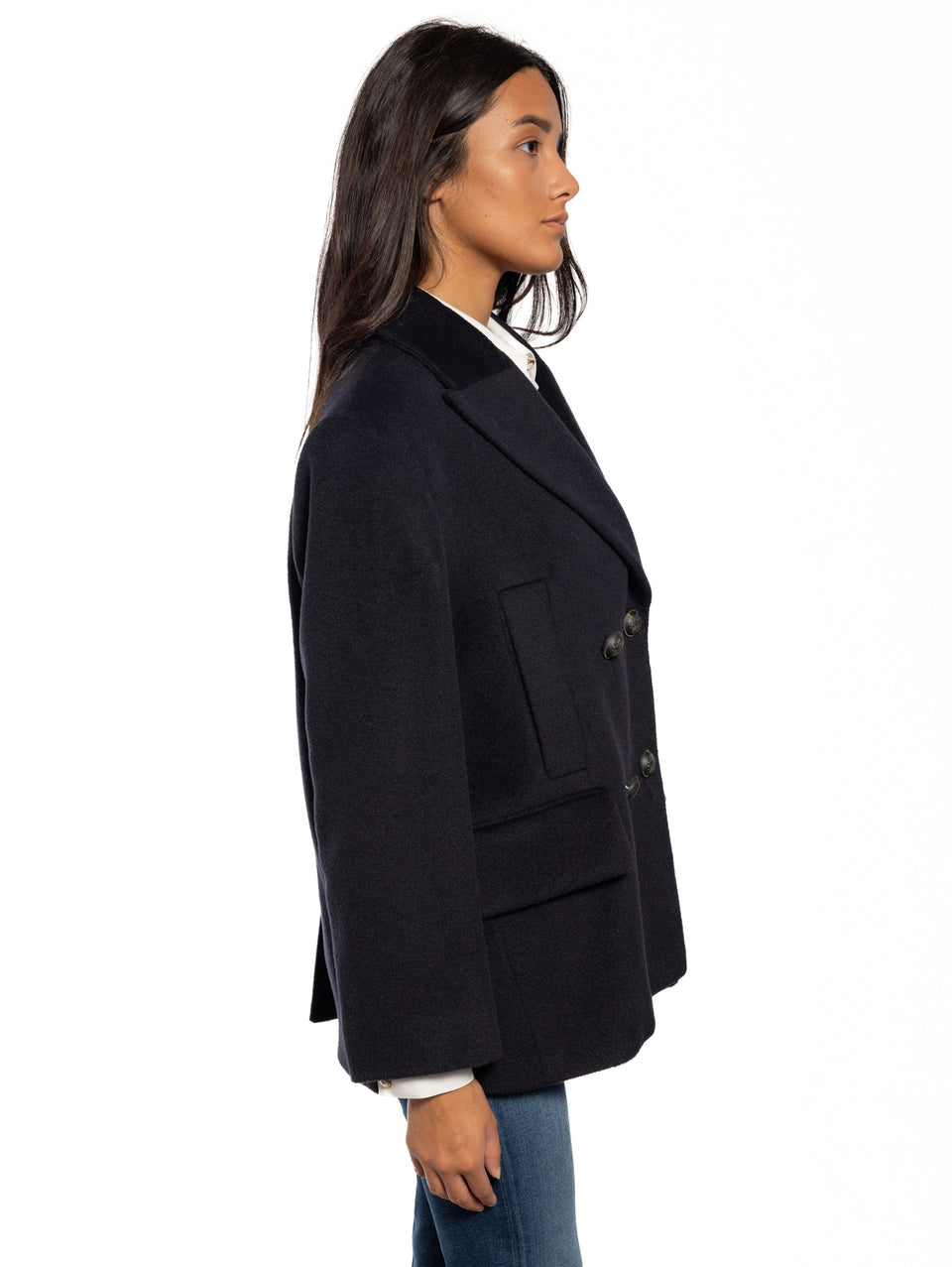 BRERAS MILANO Caban In Beaver Di Lana E Alpaca Blu