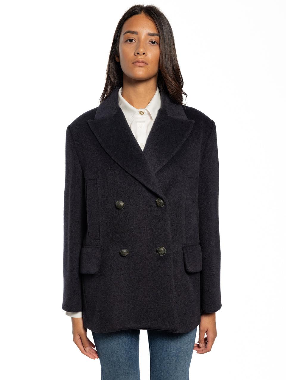 BRERAS MILANO Caban In Beaver Di Lana E Alpaca Blu