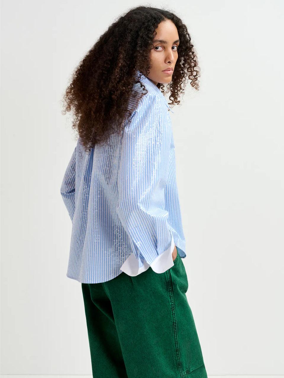 ESSENTIEL ANTWERP Camicia A Righe Con Paillettes Bianco/Blu