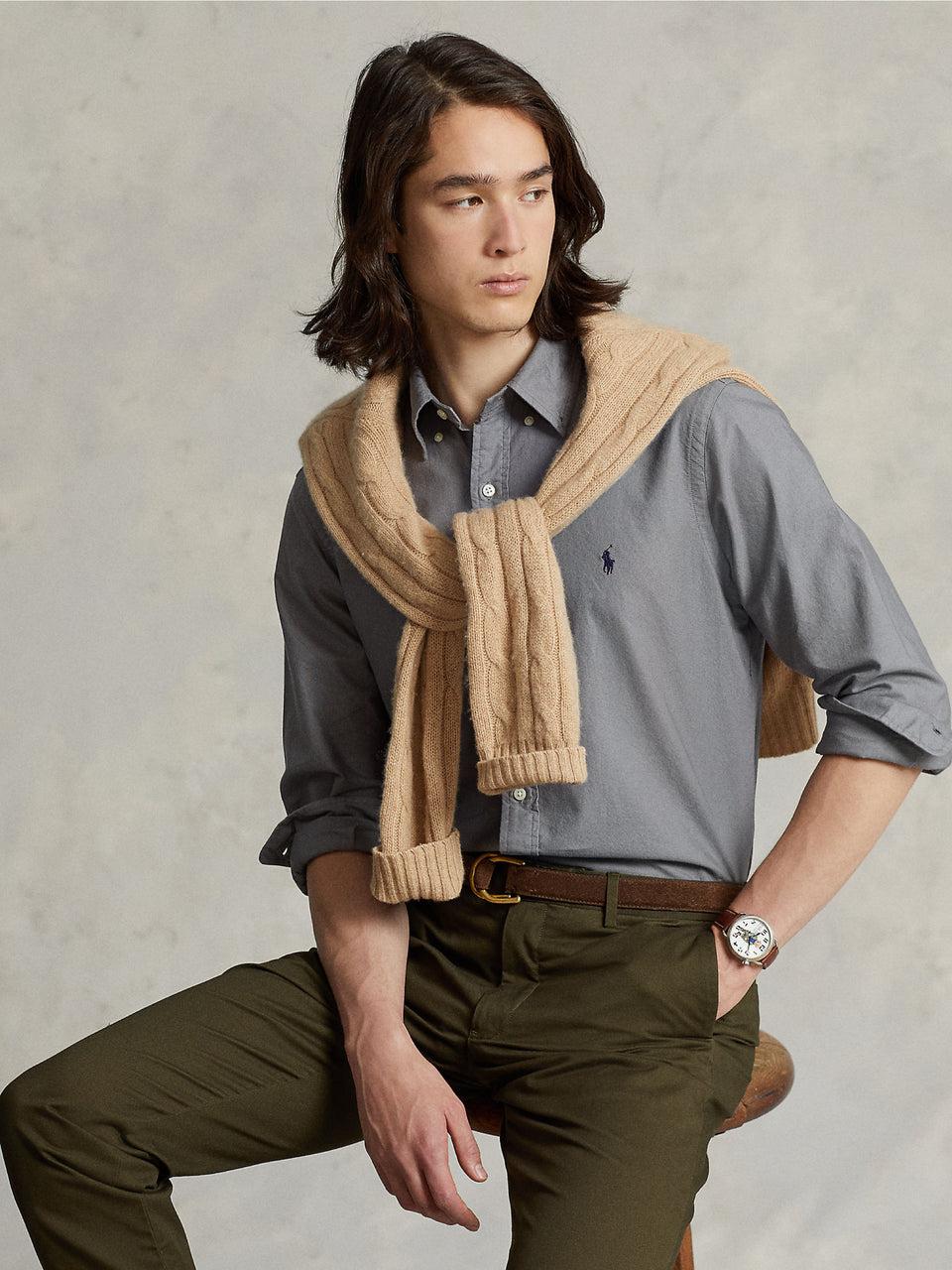 RALPH LAUREN Camicia In Cotone Oxford Slim Filt Grigia