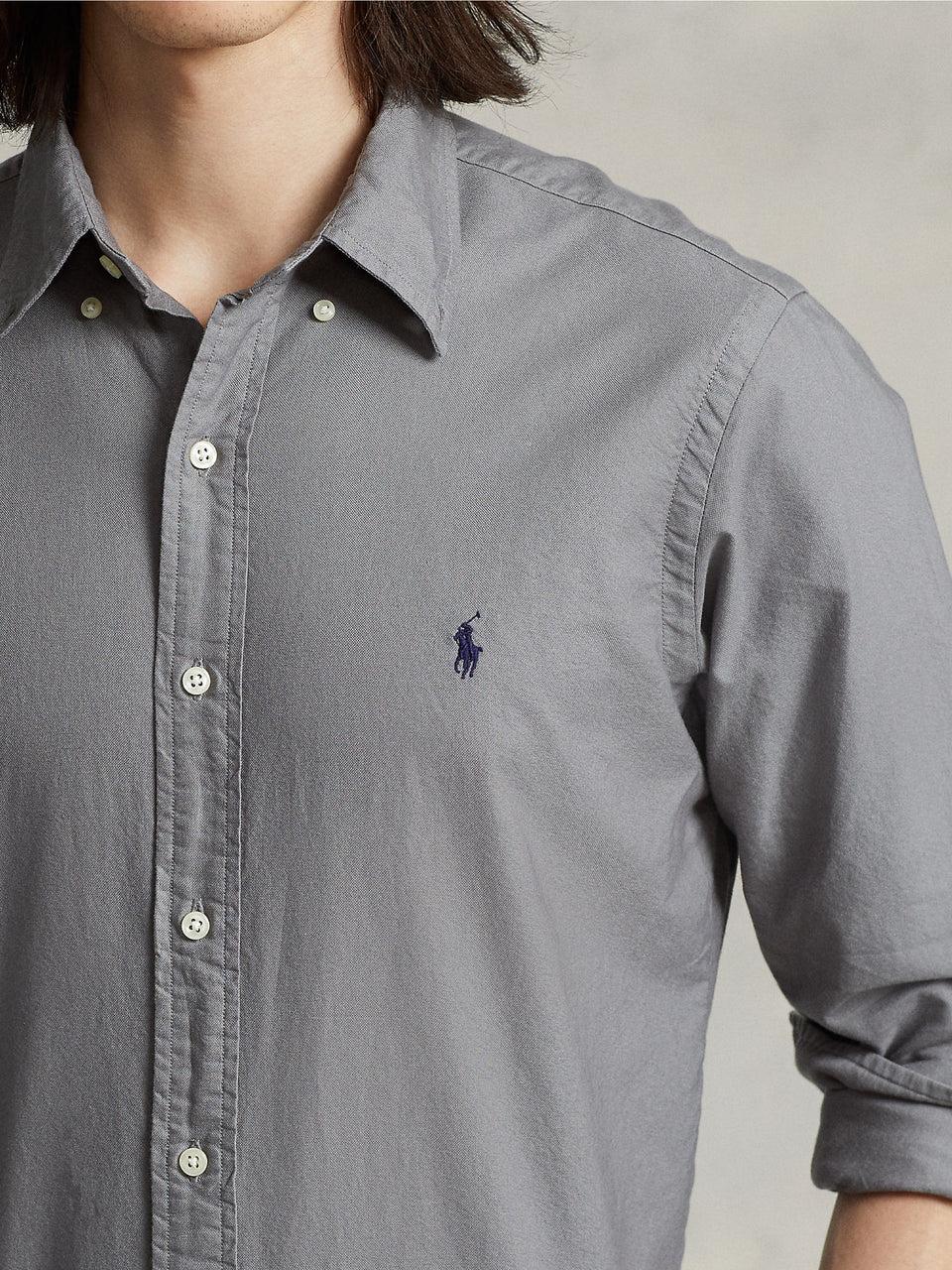 RALPH LAUREN Camicia In Cotone Oxford Slim Filt Grigia