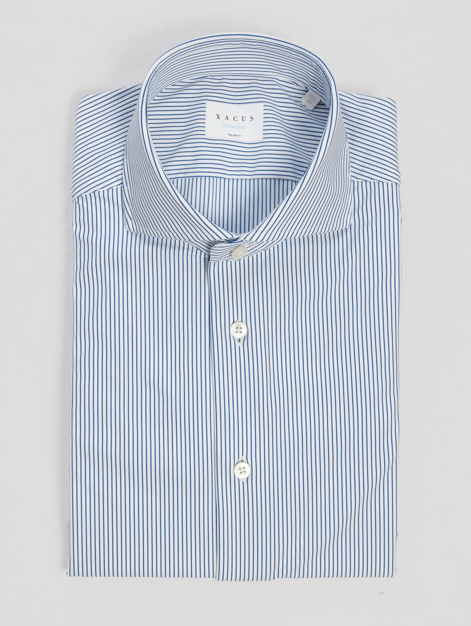 XACUS Camicia in Jersey Active Shirt a Righe Bianco/Blu