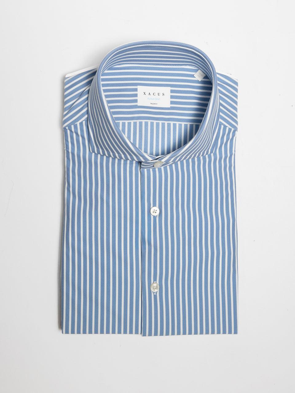 XACUS Camicia in Jersey Active Shirt Stampa Righe Celeste