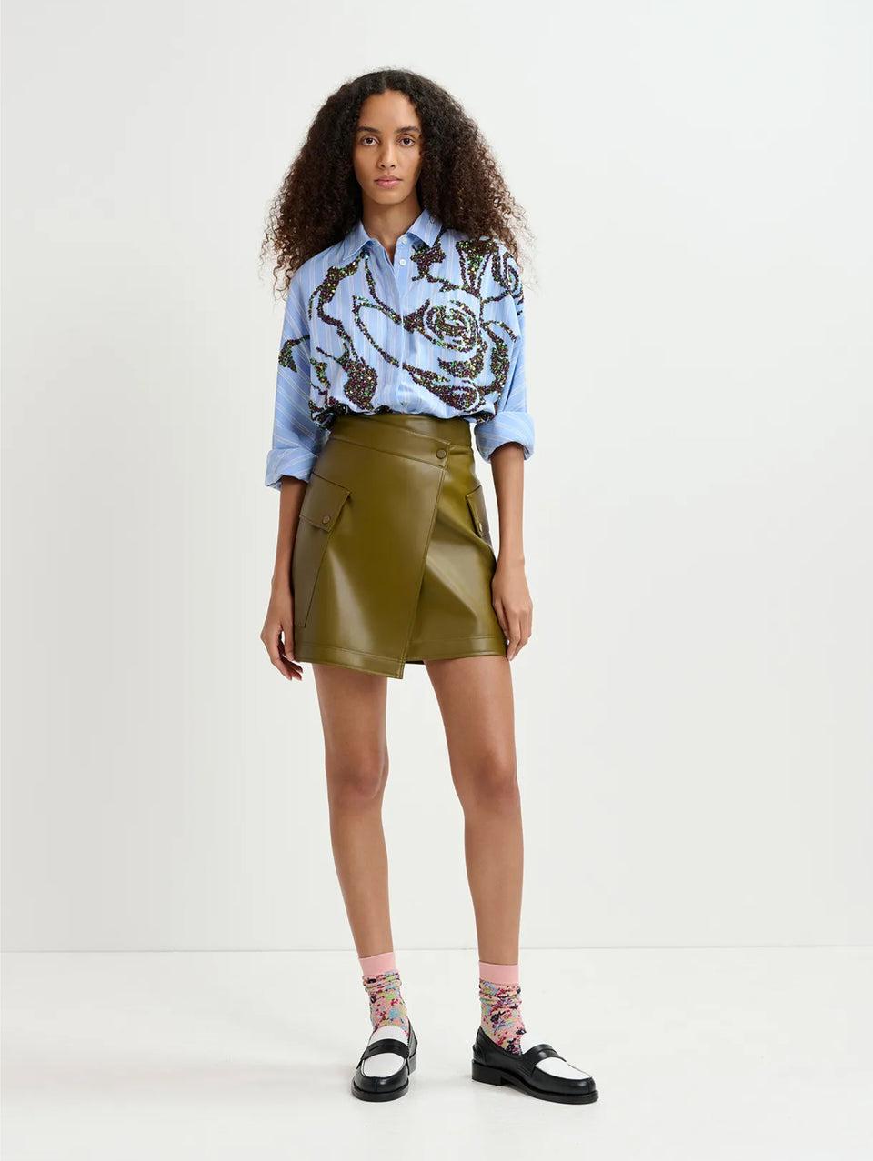 ESSENTIEL ANTWERP Camicia In Popeline Con Fiori Di Paillettes Bianco/Blu