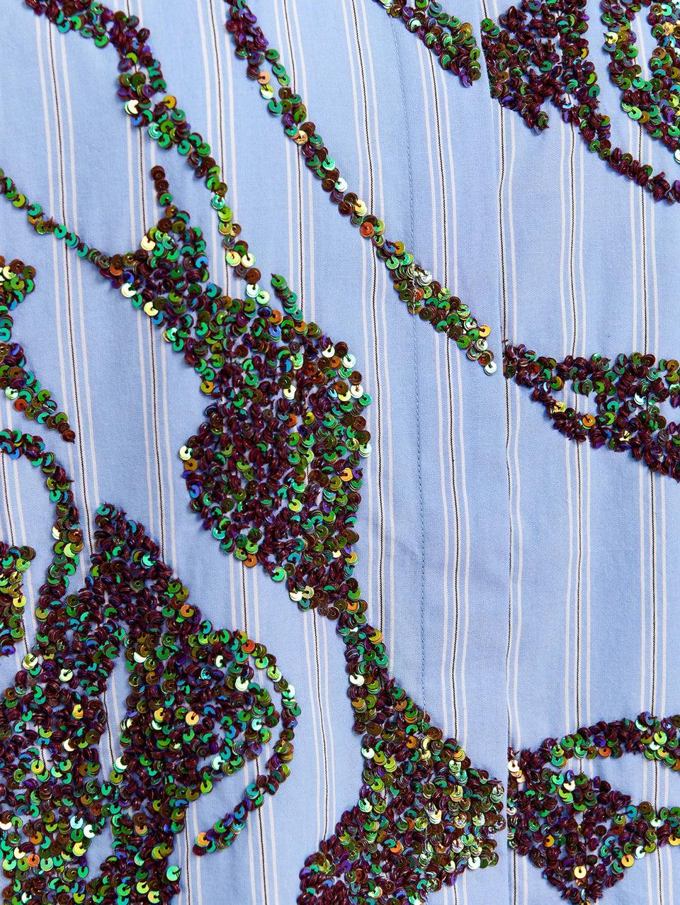 ESSENTIEL ANTWERP Camicia In Popeline Con Fiori Di Paillettes Bianco/Blu