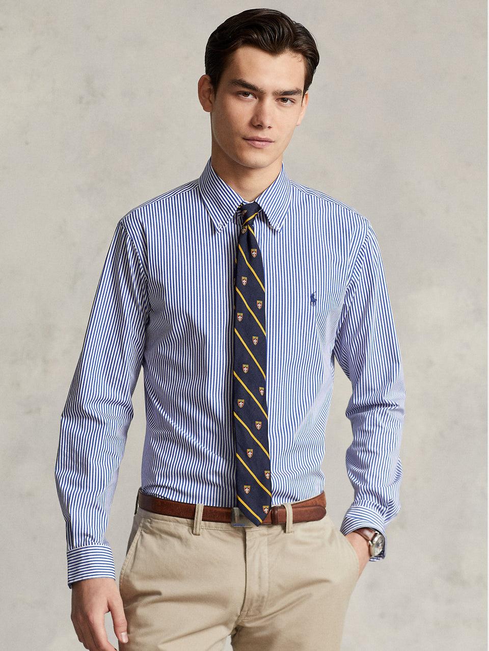 RALPH LAUREN Camicia in Popeline Elasticizzato a Righe Blu/Bianco