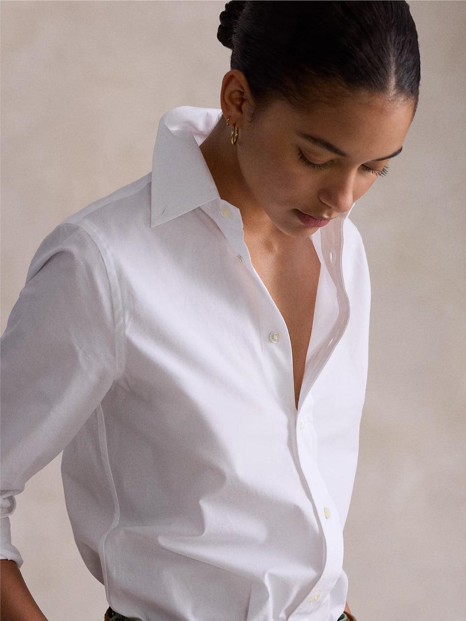 RALPH LAUREN Camicia Slim Fit In Popeline Di Cotone Bianco